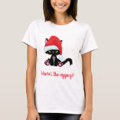 Cranky kerstkat Waar is de Eggnog? T-shirt (Voorkant)