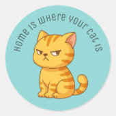 Cranky Orange Tabby Cat Custom Text Green Ronde Sticker (Voorkant)