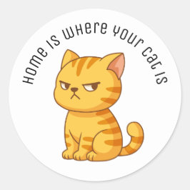 Cranky Orange Tabby Cat Custom Text Ronde Sticker