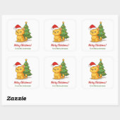Cranky Orange Tabby Cat Red Hat Christmas Tree Vierkante Sticker (Vel)