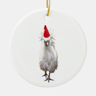 Cranky Silkie Bantam Chicken Santa Hat Kerstmis Keramisch Ornament