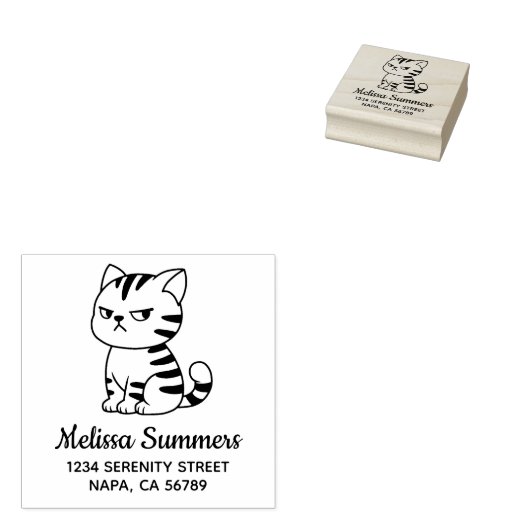 Cranky Tabby Cat Address Rubberstempel (Gestempeld)