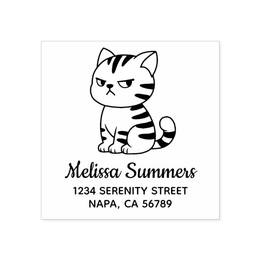 Cranky Tabby Cat Address Rubberstempel (Afrduk)