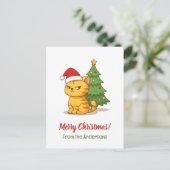 Cranky Tabby Cat Red Hat Christmas Tree Briefkaart (Staand voorkant)