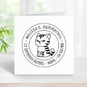 Cranky Tabby Cat Round Address Rubberstempel