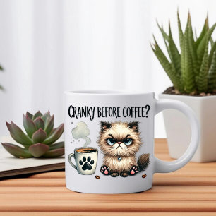 Cranky voor de koffie, chagrijnige kat koffiemok