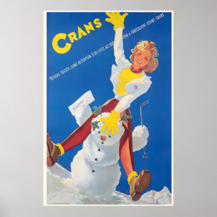 Crans-Montana Valais Zwitserland Vintage Ski Poster
