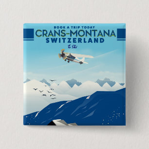 Crans-Montana Zwitserland ski poster Vierkante Button 5,1 Cm
