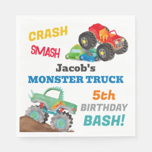 Crash Smash Monster Truck Verjaardag Bash Waterver Servet