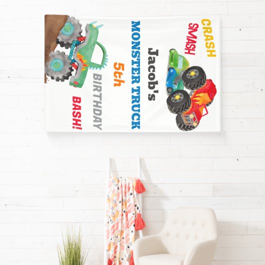 Crash Smash Monster Truck Verjaardag Bash Waterver Spandoek (Insitu)