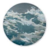 Crashing Ocean Storm Wave Aqua Museum Olieverfschi Keramische Knop (Voorkant)