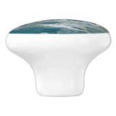 Crashing Ocean Storm Wave Aqua Museum Olieverfschi Keramische Knop (Zijkant)