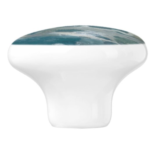 Crashing Ocean Storm Wave Aqua Museum Olieverfschi Keramische Knop (Zijkant)