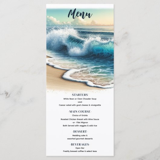 Crashing Ocean Waves Coastal Beach Menu de mariage (Devant)