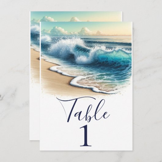 Crashing Ocean Waves Coastal Beach Numéro de table (Devant / Derrière)