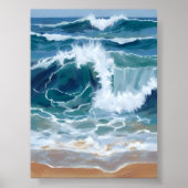 Crashing Ocean Waves | Coastal Blue Watercolor Poster (Voorkant)
