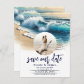 Crashing Ocean Waves Coastal Save the Date Foto Kaart (Voorkant / Achterkant)