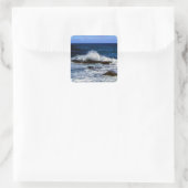Crashing Wave On Rock Formation Square Sticker (Tas)