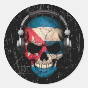 Cratched Cuban Dj Skull met hoofdtelefoon Ronde Sticker