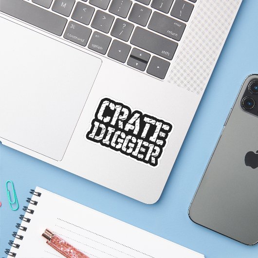 Crate Digger Sticker (Laptop met iPhone)