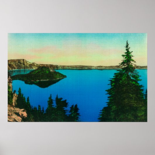 Crater Lake en Wizard Island Uitzicht Poster (Voorkant)