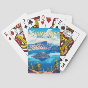 Crater Lake National Park Illustratie Reizen Kunst Pokerkaarten