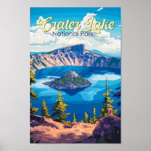 Crater Lake National Park Illustratie Reizen Kunst Poster