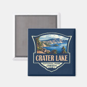 Crater Lake National Park Illustratie Retro Badge Magneet (Voorkant / Achterkant)
