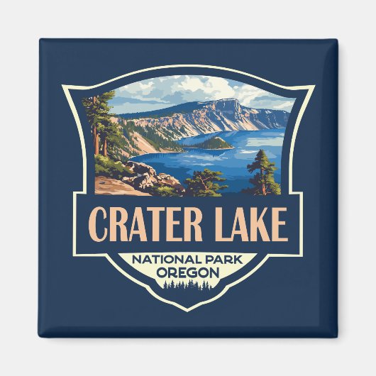 Crater Lake National Park Illustratie Retro Badge Magneet (Voorkant)