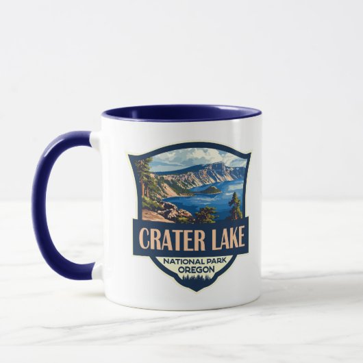 Crater Lake National Park Illustratie Retro Badge Mok (Links)