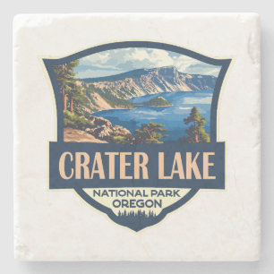 Crater Lake National Park Illustratie Retro Badge Stenen Onderzetter