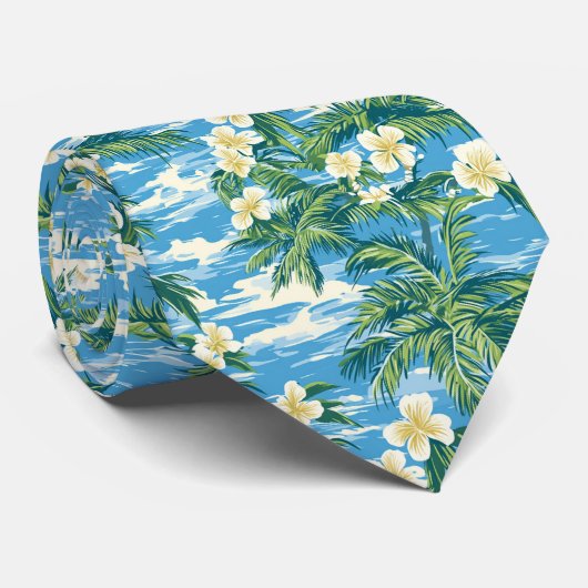 CRAVATE トロピカルで青いデザイン花柄 (Roulé)