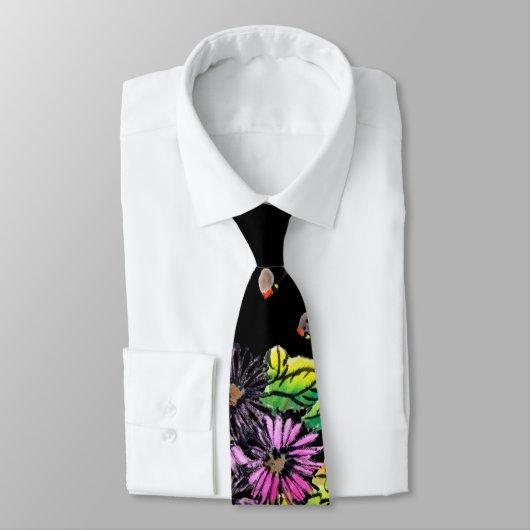 CRAVATE 小鳥と花の浮世絵風柄アート (Attaché)