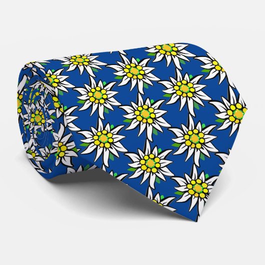 Cravate 1000 Edelweiss sur bleu royal (Roulé)