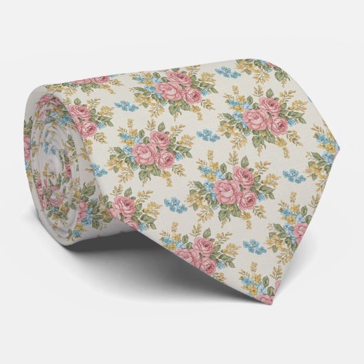 Cravate 1940s Retro Bouquet Floral Pattern (Roulé)