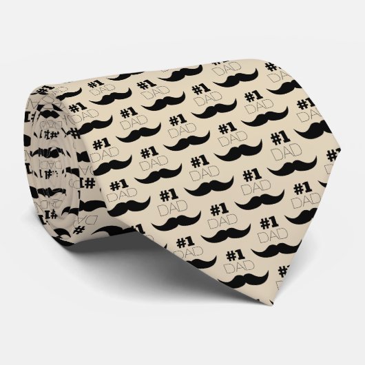 Cravate #1 Papa Mustache beige et noire - Numéro un (Roulé)