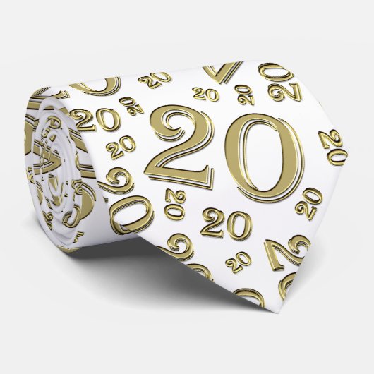 Cravate 20e anniversaire Random Number Motif Gold/White (Roulé)
