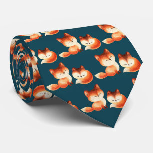 Cravate 2 mignons Petits Renards Rouges Aquarelle Design