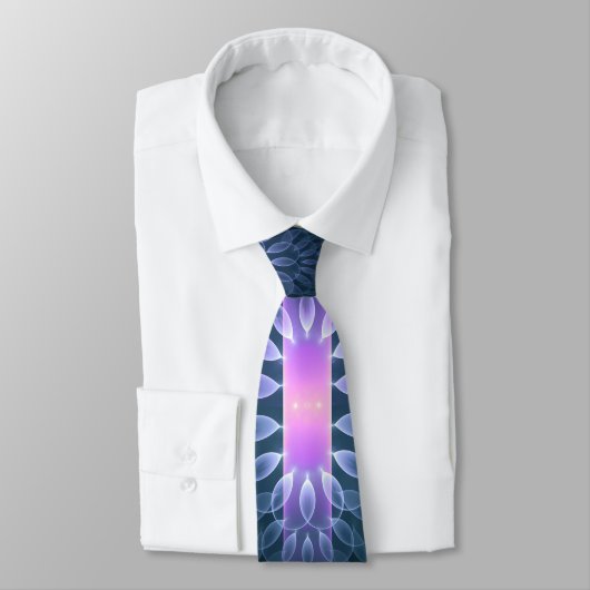 Cravate 3D Fractal Art Abstrait Motif bleu violet rose (Attaché)