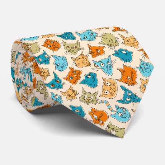 Cravate 40 visages de chat et une queue (Roulé)