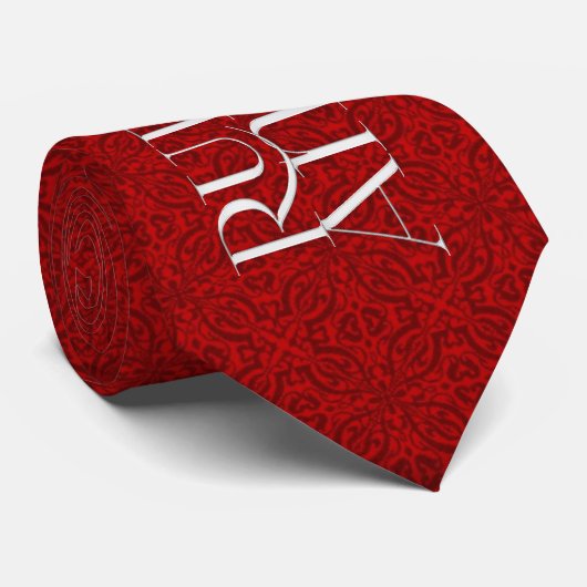 Cravate 40e anniversaire de Ruby Rich Red Damask et Argent (Roulé)