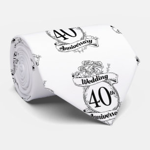 Cravate 40e anniversaire du Mariage de Ruby noir et blanc