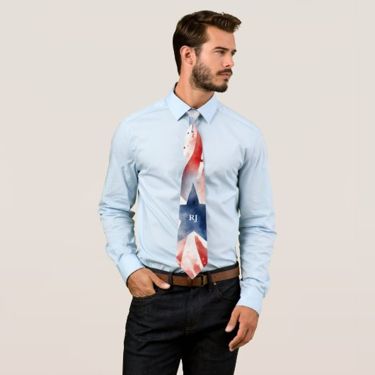 Cravate 4 juillet rouge et bleu (En situation)