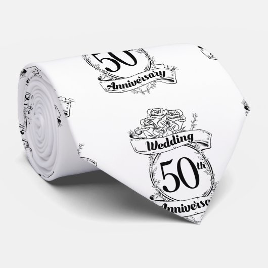 Cravate 50e Mariage d'or Roses (Roulé)