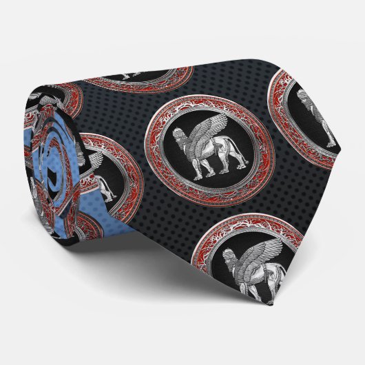 Cravate [700] Lion ailé assyrien - Lamassu argenté (Roulé)