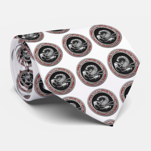 Cravate [700] Scorpion d'argent sacré sur noir (Roulé)