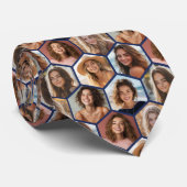 Cravate 7 Photo Collage - funky honeycomb motif - bleu (Roulé)