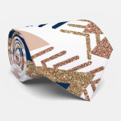 Cravate 80s Abstrait tendance | Marine et Rose Motif d'or (Roulé)