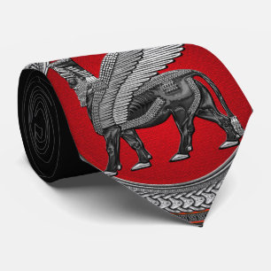 Cravate [900] Taureau ailé assyrien : Argent et lamassu no