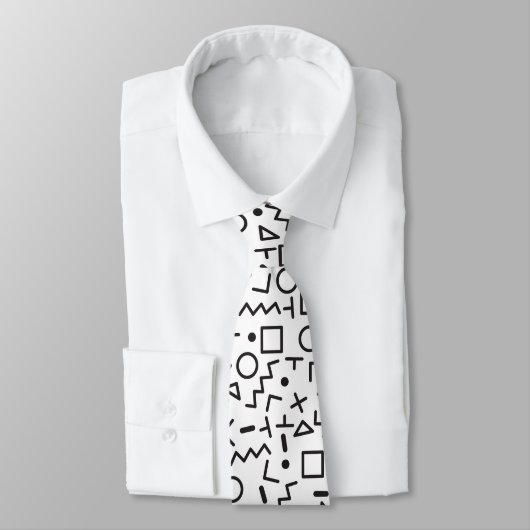 Cravate 90's Noir & Blanc Retro Shapes Motif (Attaché)